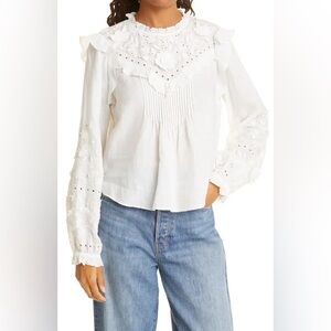 Veronica Beard Espalier Embroidered Blouse - White